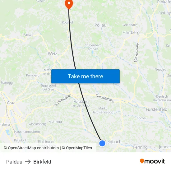 Paldau to Birkfeld map