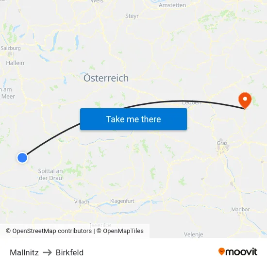 Mallnitz to Birkfeld map