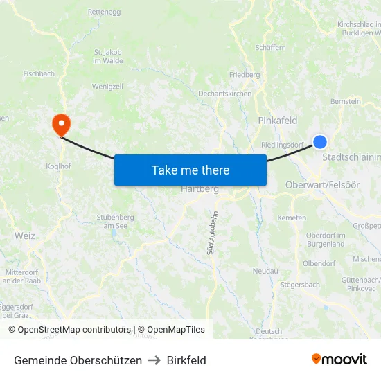 Gemeinde Oberschützen to Birkfeld map