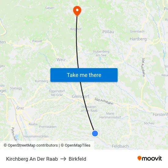 Kirchberg An Der Raab to Birkfeld map