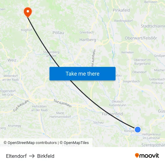 Eltendorf to Birkfeld map