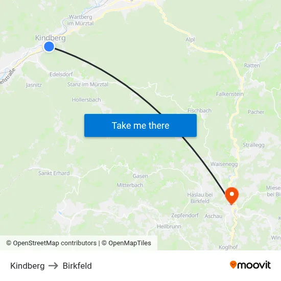 Kindberg to Birkfeld map