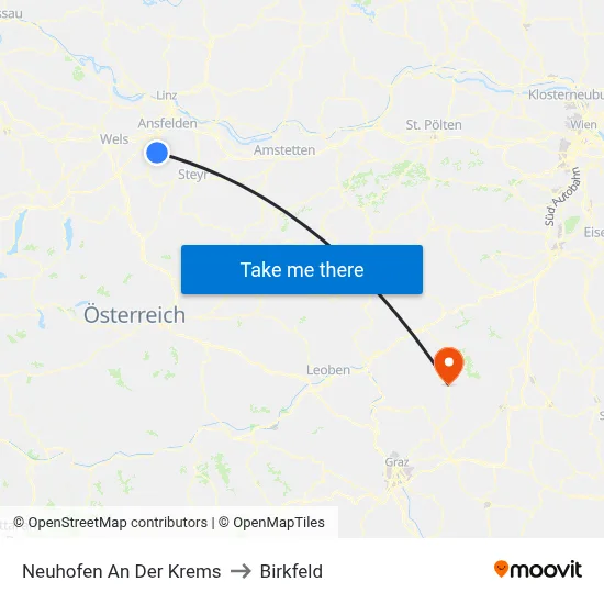 Neuhofen An Der Krems to Birkfeld map