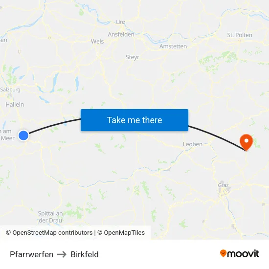 Pfarrwerfen to Birkfeld map