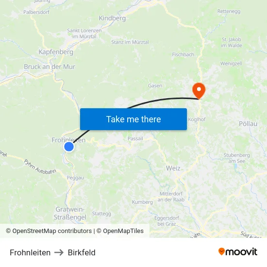 Frohnleiten to Birkfeld map