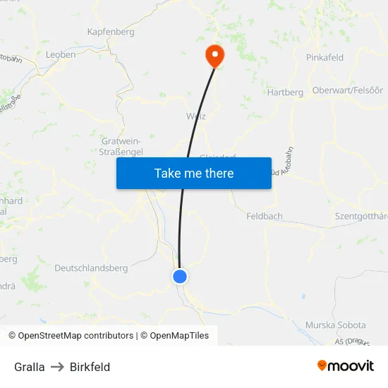 Gralla to Birkfeld map