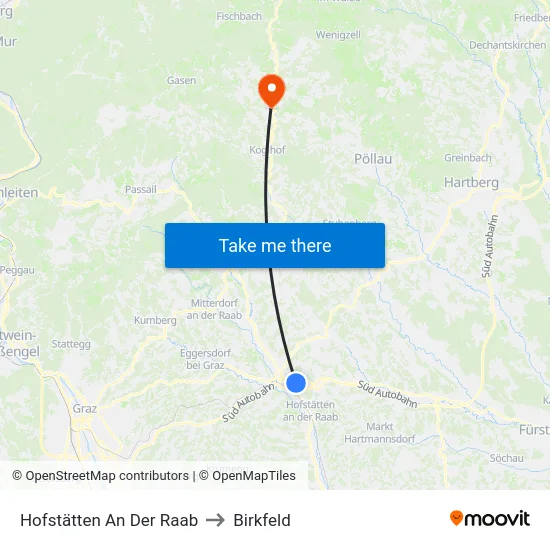 Hofstätten An Der Raab to Birkfeld map