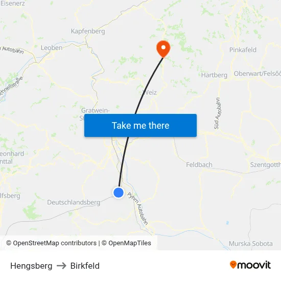 Hengsberg to Birkfeld map