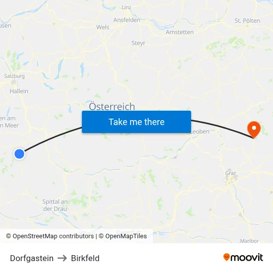 Dorfgastein to Birkfeld map