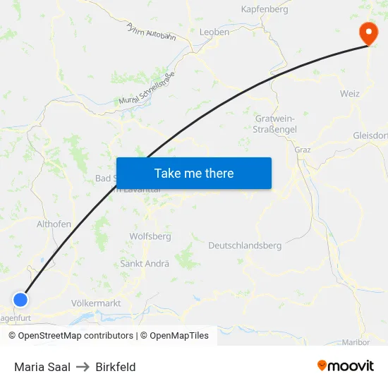 Maria Saal to Birkfeld map