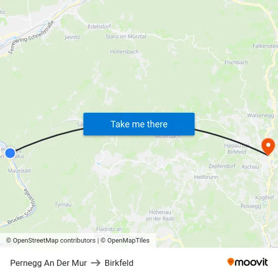Pernegg An Der Mur to Birkfeld map