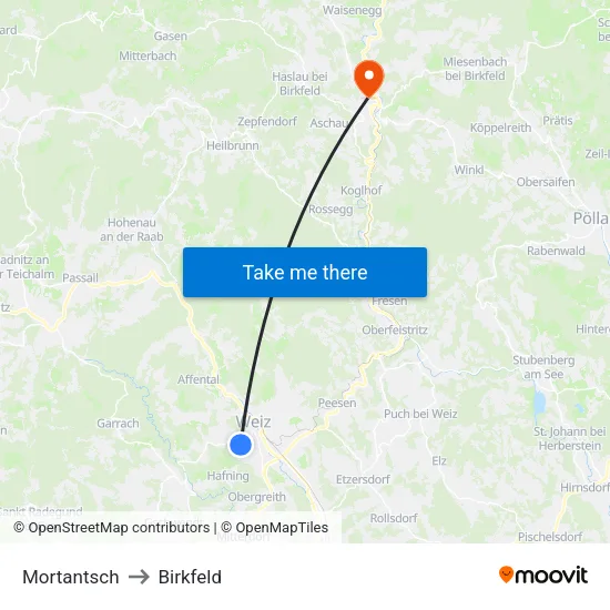 Mortantsch to Birkfeld map