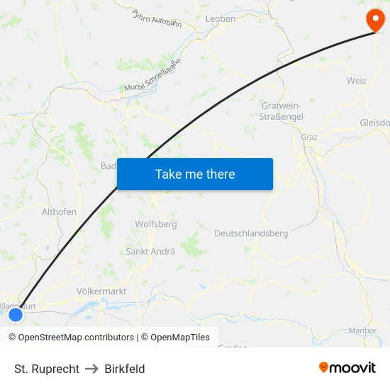 St. Ruprecht to Birkfeld map
