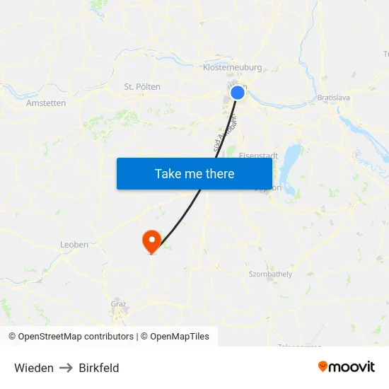 Wieden to Birkfeld map