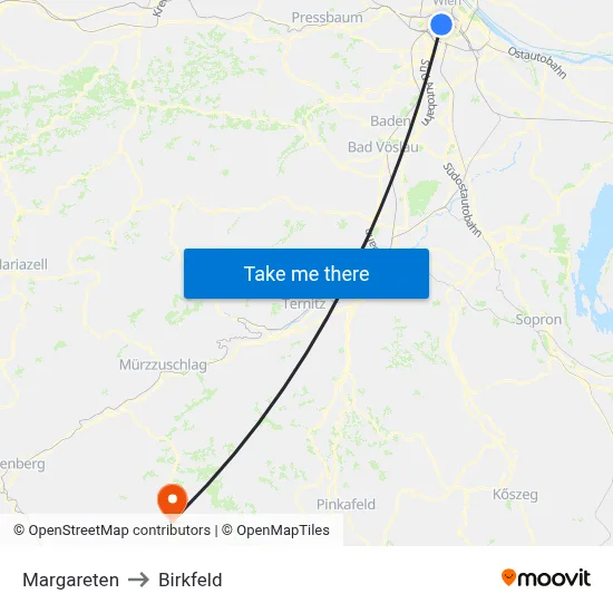 Margareten to Birkfeld map