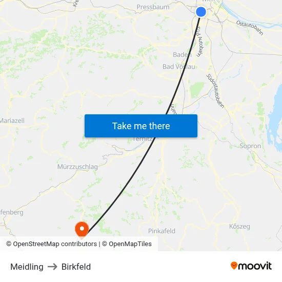 Meidling to Birkfeld map