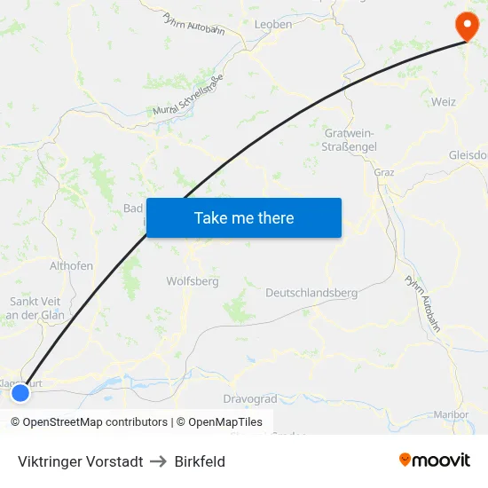 Viktringer Vorstadt to Birkfeld map