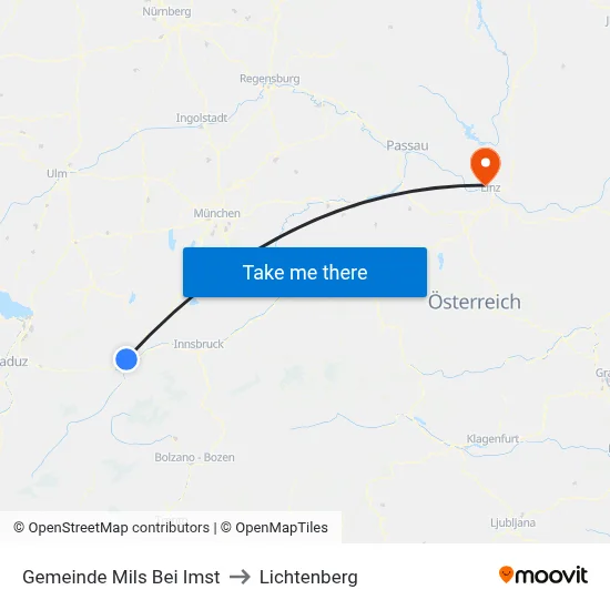 Gemeinde Mils Bei Imst to Lichtenberg map