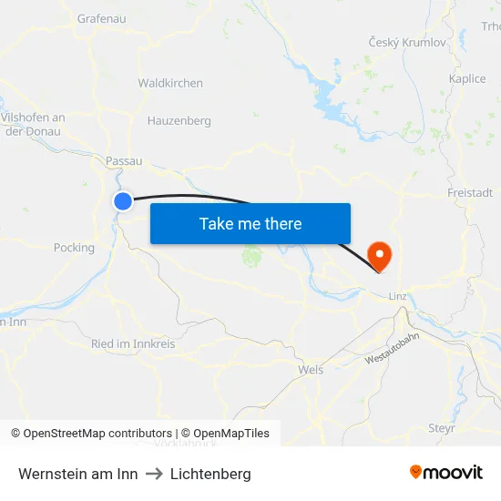 Wernstein am Inn to Lichtenberg map