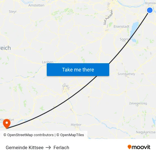 Gemeinde Kittsee to Ferlach map
