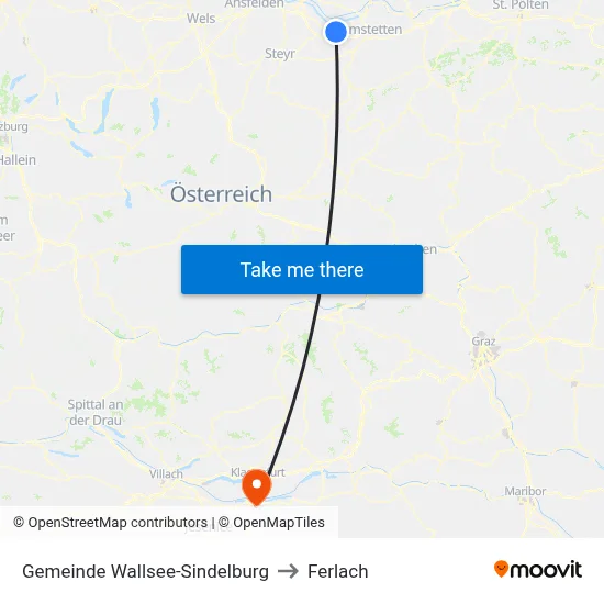 Gemeinde Wallsee-Sindelburg to Ferlach map