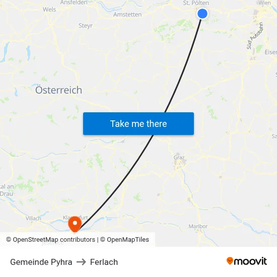 Gemeinde Pyhra to Ferlach map