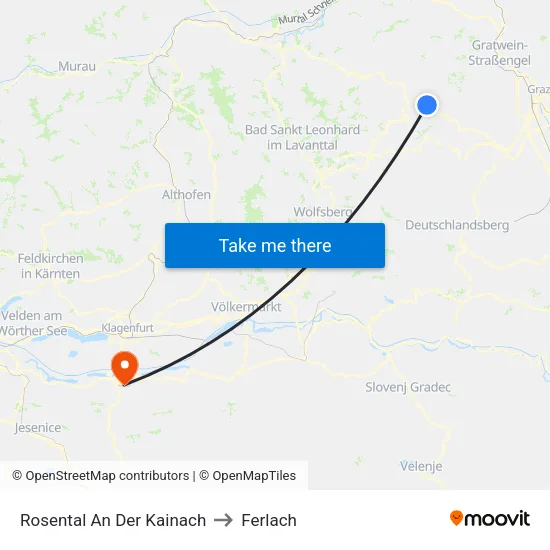 Rosental An Der Kainach to Ferlach map