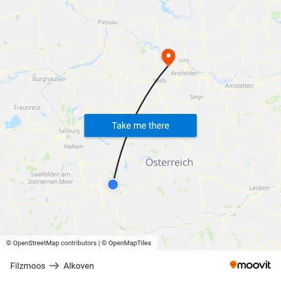 Filzmoos to Alkoven map