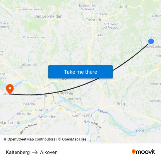 Kaltenberg to Alkoven map