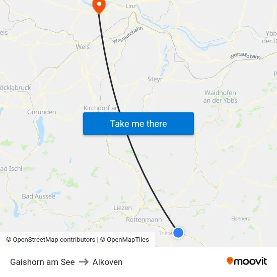 Gaishorn am See to Alkoven map