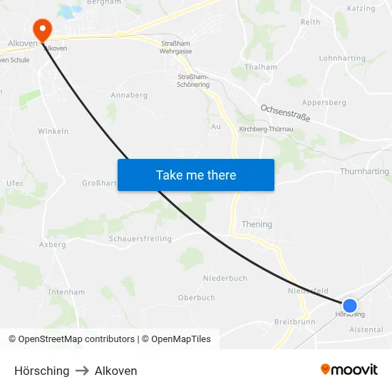 Hörsching to Alkoven map