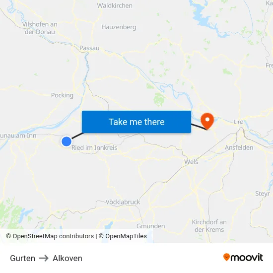 Gurten to Alkoven map