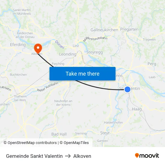 Gemeinde Sankt Valentin to Alkoven map