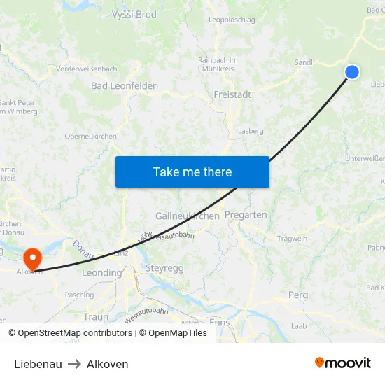 Liebenau to Alkoven map