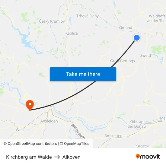 Kirchberg am Walde to Alkoven map