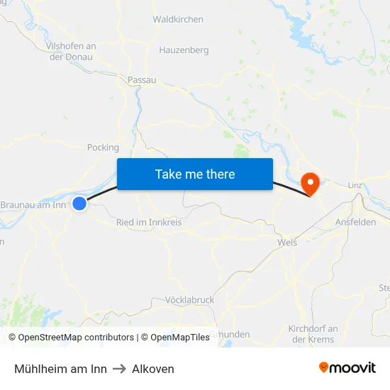 Mühlheim am Inn to Alkoven map