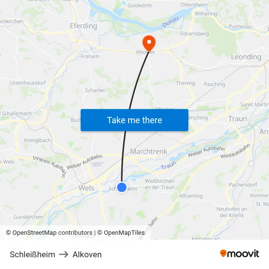 Schleißheim to Alkoven map