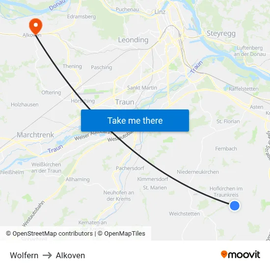 Wolfern to Alkoven map