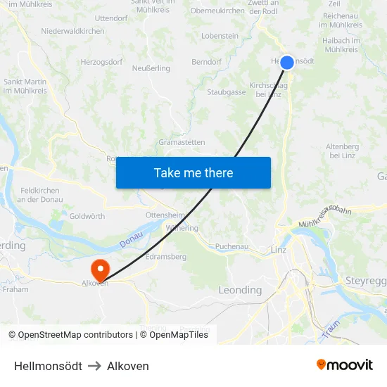 Hellmonsödt to Alkoven map