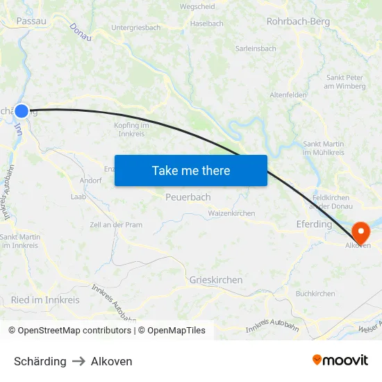 Schärding to Alkoven map