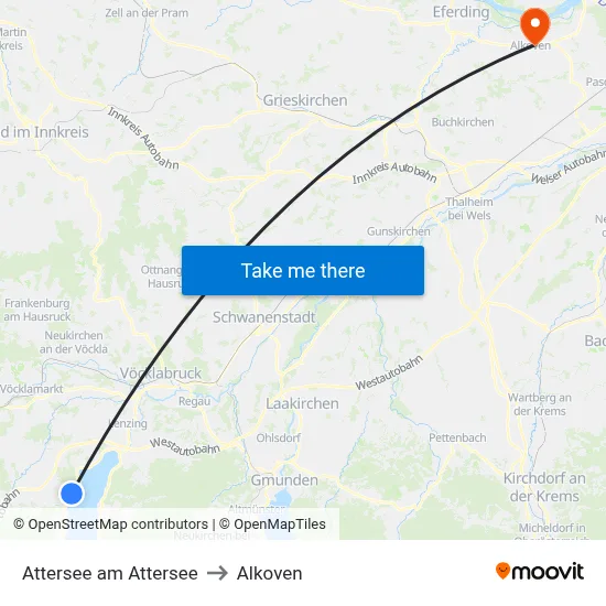 Attersee am Attersee to Alkoven map