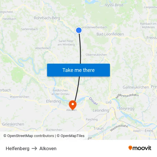 Helfenberg to Alkoven map