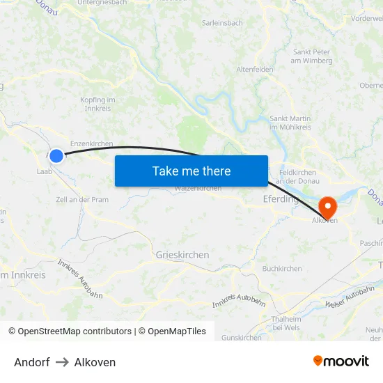 Andorf to Alkoven map