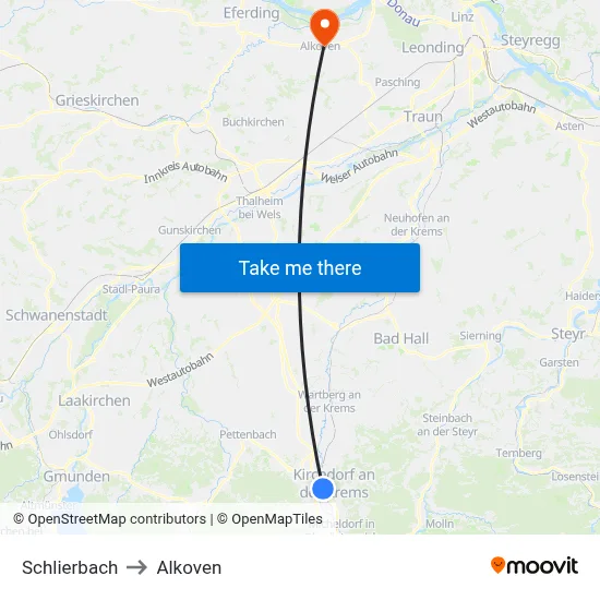 Schlierbach to Alkoven map
