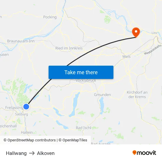 Hallwang to Alkoven map