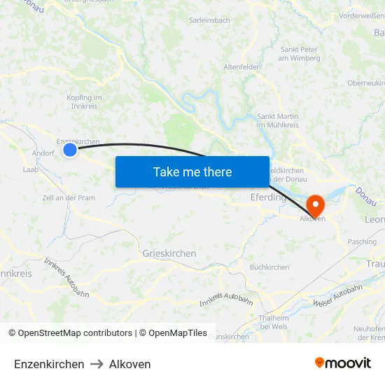 Enzenkirchen to Alkoven map