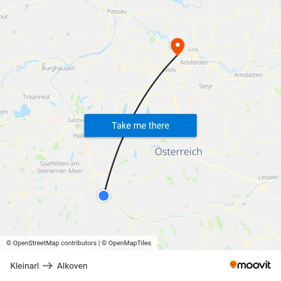 Kleinarl to Alkoven map