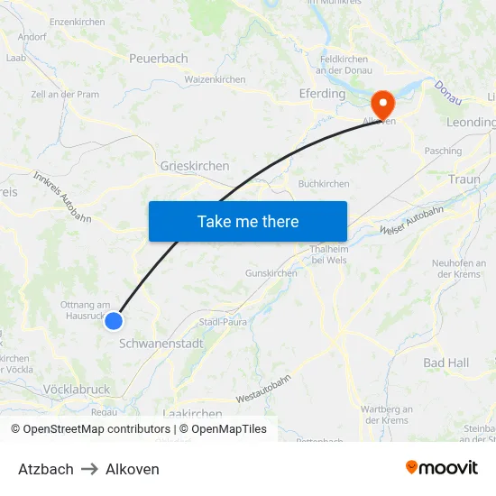 Atzbach to Alkoven map