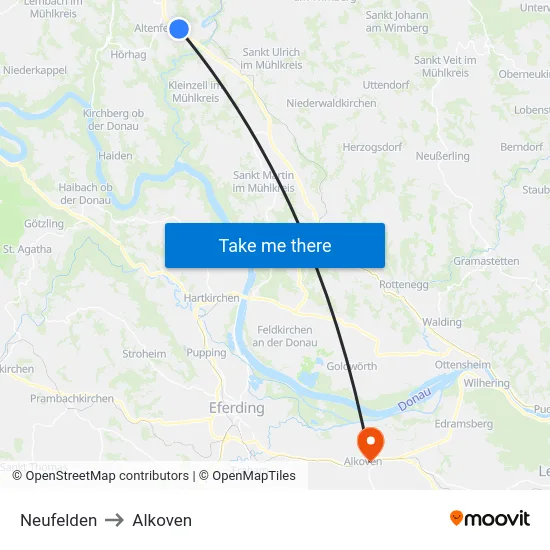 Neufelden to Alkoven map