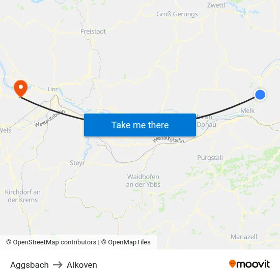Aggsbach to Alkoven map